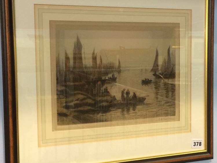 E. H. Barlow, 'Fishing Boats', coloured etching, signed in pencil, lower right - Image 2 of 2