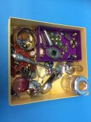 Tray of assorted silver, coral jewellery etc.