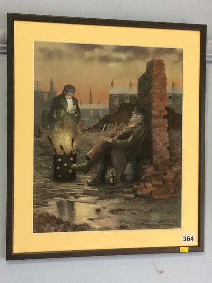 Pastel, Tom Brown, 'Two men by a Brazier', 41 x 48cm