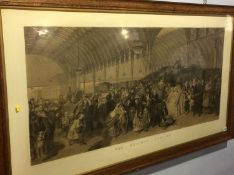 The Railway Station', Victorian print, in oak frame