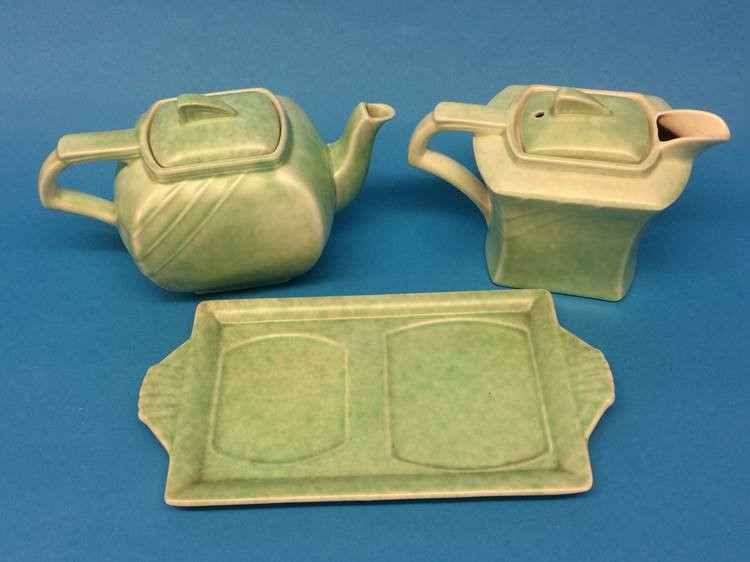 A George Clews and Co Ltd 'Art Deco' pale green two piece tea set - Image 2 of 3