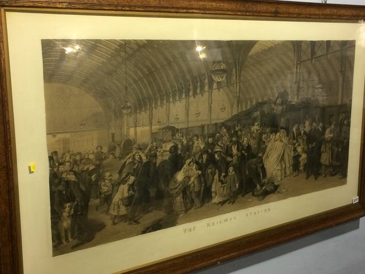 The Railway Station', Victorian print, in oak frame - Image 2 of 2