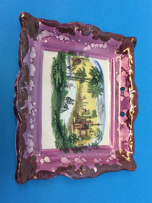 Two 19th century purple lustre wall plaques - Image 3 of 5