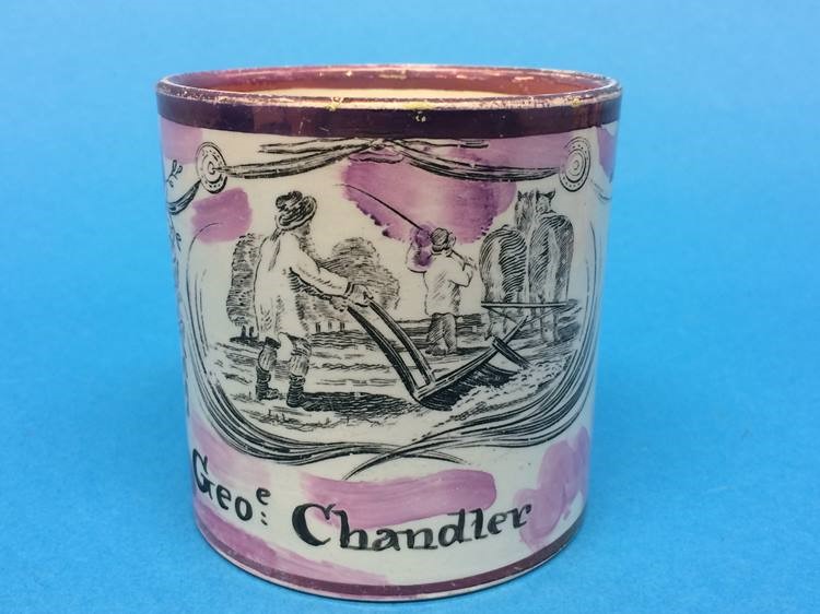 A 19th century Sunderland tankard, dedicated to 'George Chandler' and another 'Mariners Arms' - Image 4 of 8