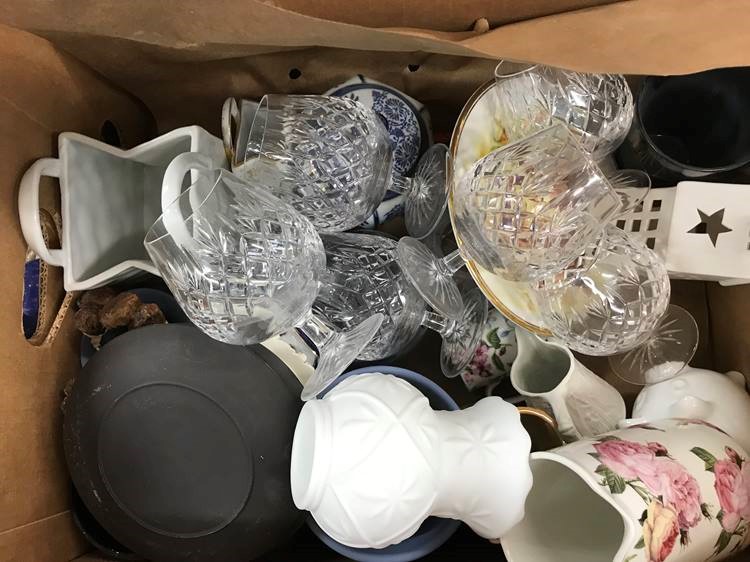 Six boxes of china and glass