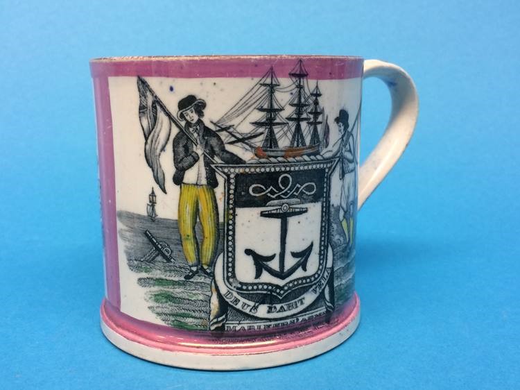 A 19th century Sunderland tankard, dedicated to 'George Chandler' and another 'Mariners Arms' - Image 6 of 8