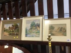 R. W. Bates, two water colours and an oil on board, landscape study of cottages