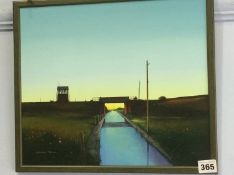 Acrylic on board, Laurence Roche, 'View of a Canal', 37 x 32cm