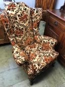 A Queen Anne style deep easy armchair
