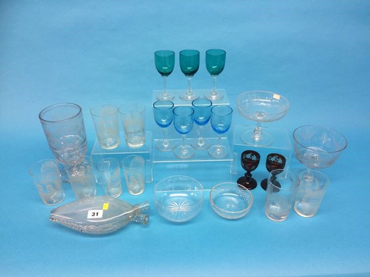 An etched glass flask and a quantity of various glassware - Image 2 of 3