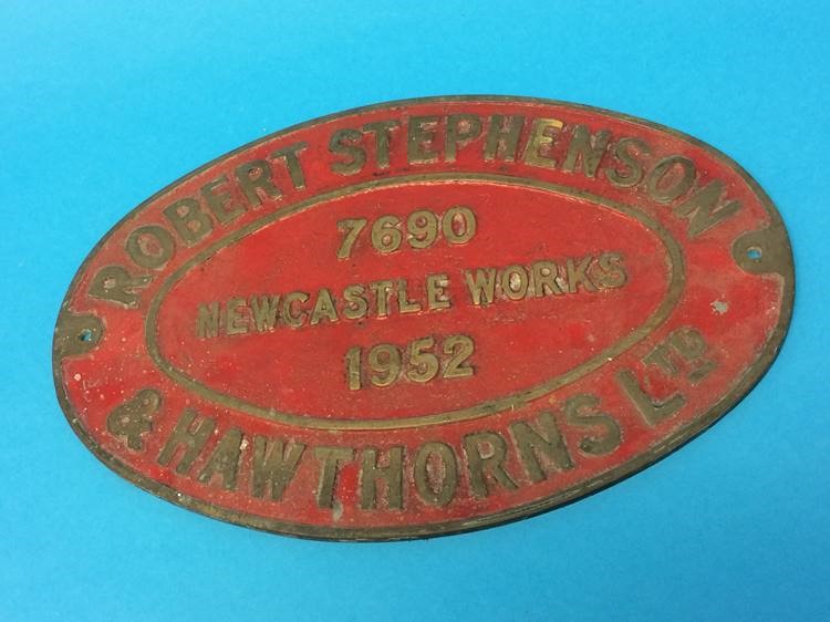 A 'Robert Stephenson and Hawthorn Ltd, 7690, Newcastle Works 1952' name plate and another R. and - Image 3 of 4