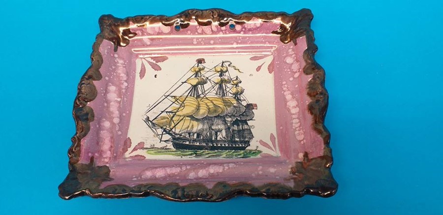 Two Sunderland purple lustre plaques 'HMS Agamemnon' and 'HMS Euryalus' (2) - Image 2 of 3