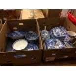 Assorted blue and white china in two boxes