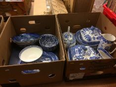 Assorted blue and white china in two boxes