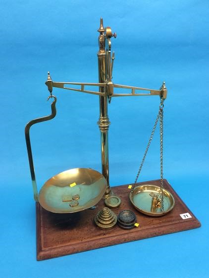 A set of brass weights and scales, G. and W. Pairman, Newcastle, a brass trivet and copper kettle - Image 4 of 5