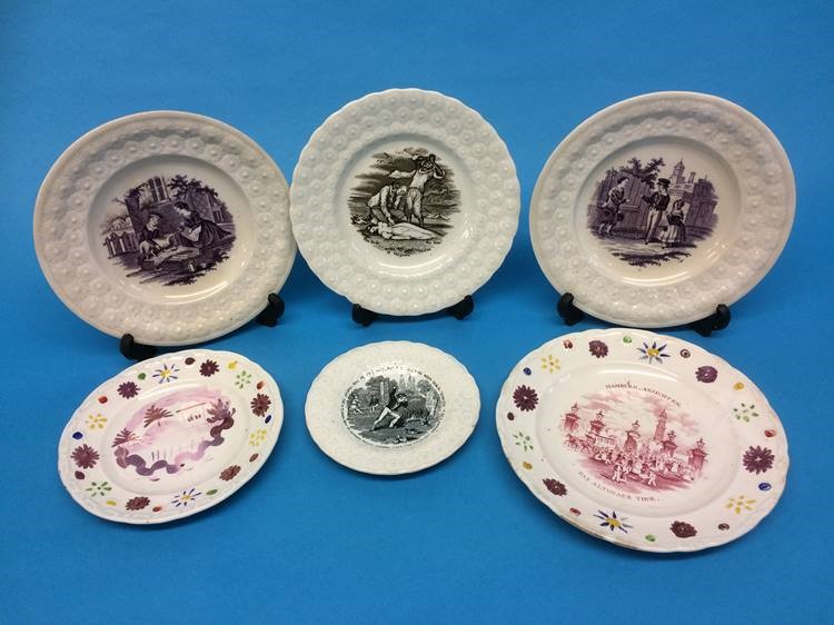 Six various Victorian transfer printed plates, some Stockton Ware