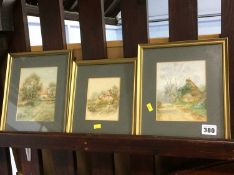 R. W. Bates, three watercolours, 'Cottage scenes'