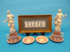 Two Wedgwood Dancing Hours figures, a Dancing Hours plaque etc.