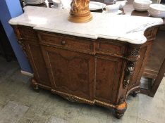 A decorative Louis XV style marble top breakfront side cabinet, with single drawer and panelled