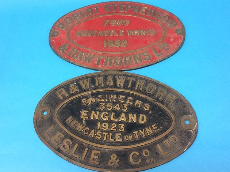 A 'Robert Stephenson and Hawthorn Ltd, 7690, Newcastle Works 1952' name plate and another R. and - Image 2 of 4