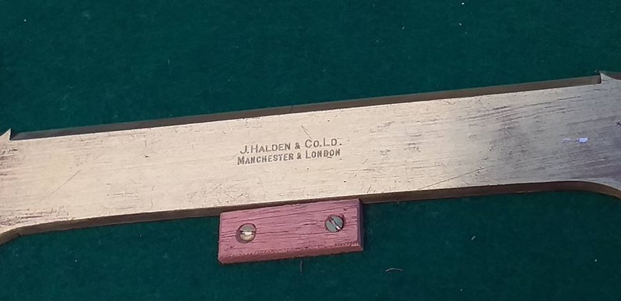 J. Halden and Co Ltd (Manchester) circular brass protractor in a mahogany case, two rules and a - Image 3 of 5