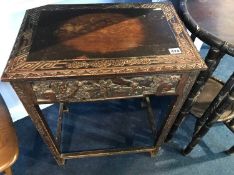 A carved Chinese two tier circular folding table and a small rectangular side table, 55cm diameter