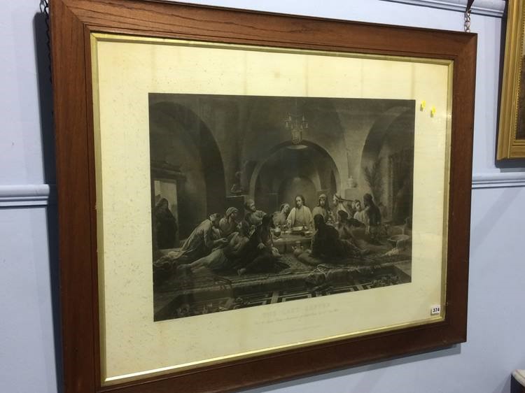 The Last Supper', Victorian print, in oak frame