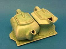 A George Clews and Co Ltd 'Art Deco' pale green two piece tea set