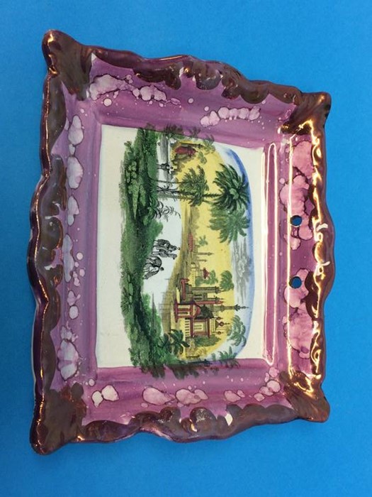 Two 19th century purple lustre wall plaques - Image 2 of 5