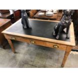 A 1930's oak three drawer desk, 151cm wide x 89cm deep