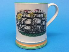 A 19th century Sunderland lustre 'frog' tankard 'Be Wise then Christian'