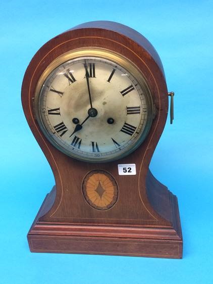 An Edwardian mahogany balloon clock, with silvered dial and 8 day movement, 43cm height - Image 2 of 3