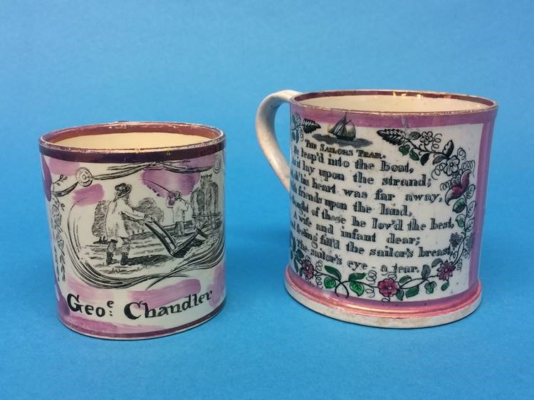 A 19th century Sunderland tankard, dedicated to 'George Chandler' and another 'Mariners Arms' - Image 2 of 8