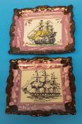 Two Sunderland purple lustre plaques 'HMS Agamemnon' and 'HMS Euryalus' (2)