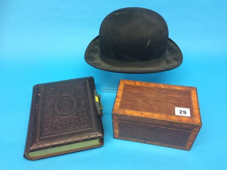 A small Victorian photograph album, a bowler hat and a tea caddy - Image 2 of 2