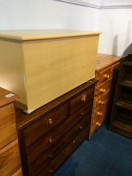 Two pine chest of drawers and a blanket box