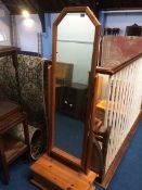 Indian brass table and a pine cheval mirror