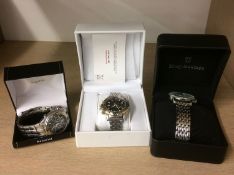 Three gents wristwatches and one empty box