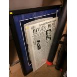 Autographed oak blades and framed facsimile newspaper