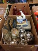 Quantity of cranberry glass, a plated tea set etc.