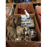 Quantity of cranberry glass, a plated tea set etc.