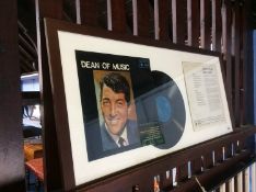 Framed autograph Dean Martin, signed on album cover 'Dean of Music, with certificate