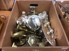 Box of assorted silver plate and brassware