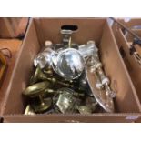 Box of assorted silver plate and brassware