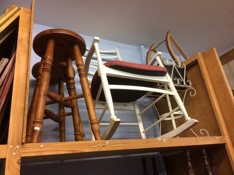 Pair of stools, rocking chair and a plant stand