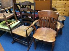 Oak ladderback rocking chair and oak office chair