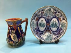 A Methodists centenary plate and a majolica jug