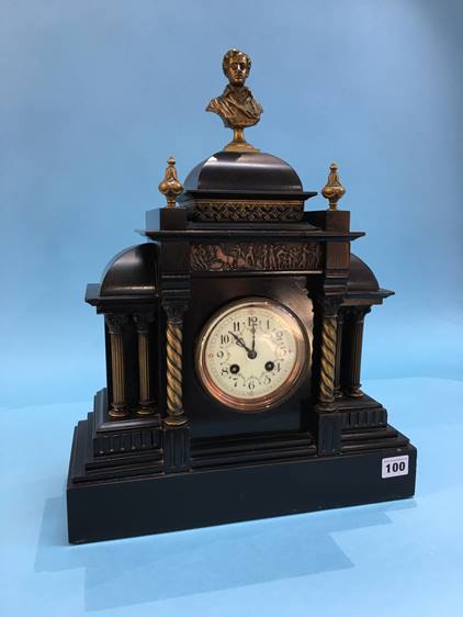 A slate mantel clock - Image 2 of 3