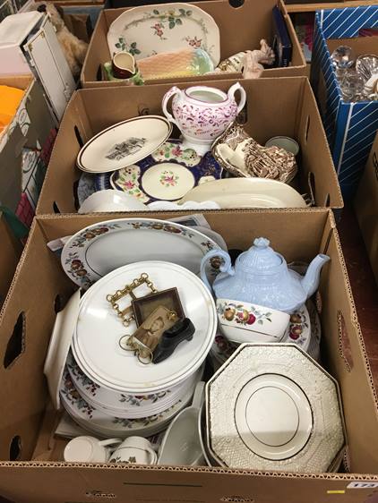 Three boxes of assorted china