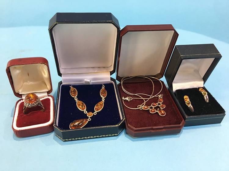 Collection of assorted amber style jewellery